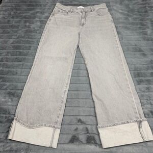 LOFT Womens Grey Wide Leg Cuffed Jeans Size 29/8P High Rise Denim Pants